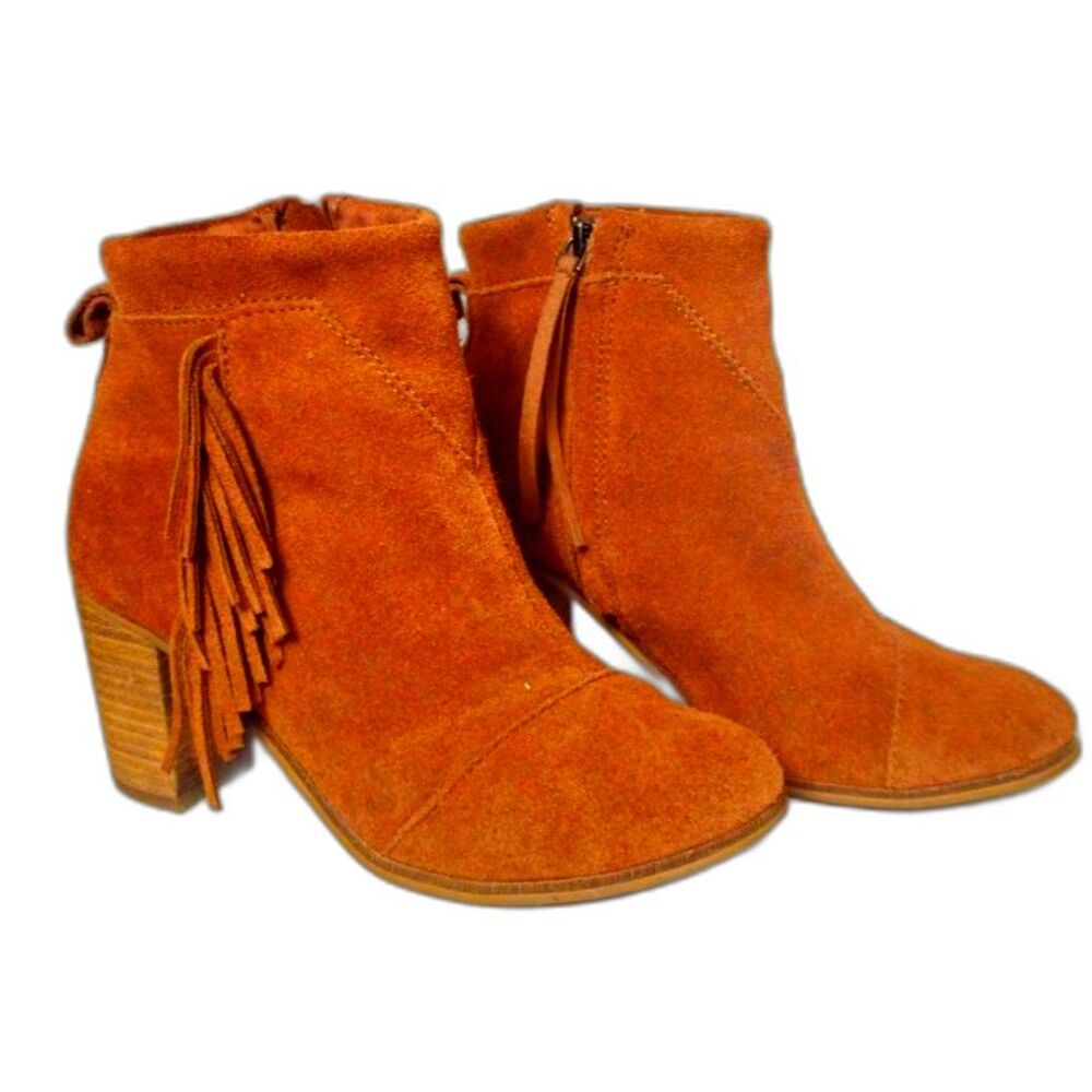 TOMS Suede Fringe Ankle Booties - Burnt Orange Boho Perfection